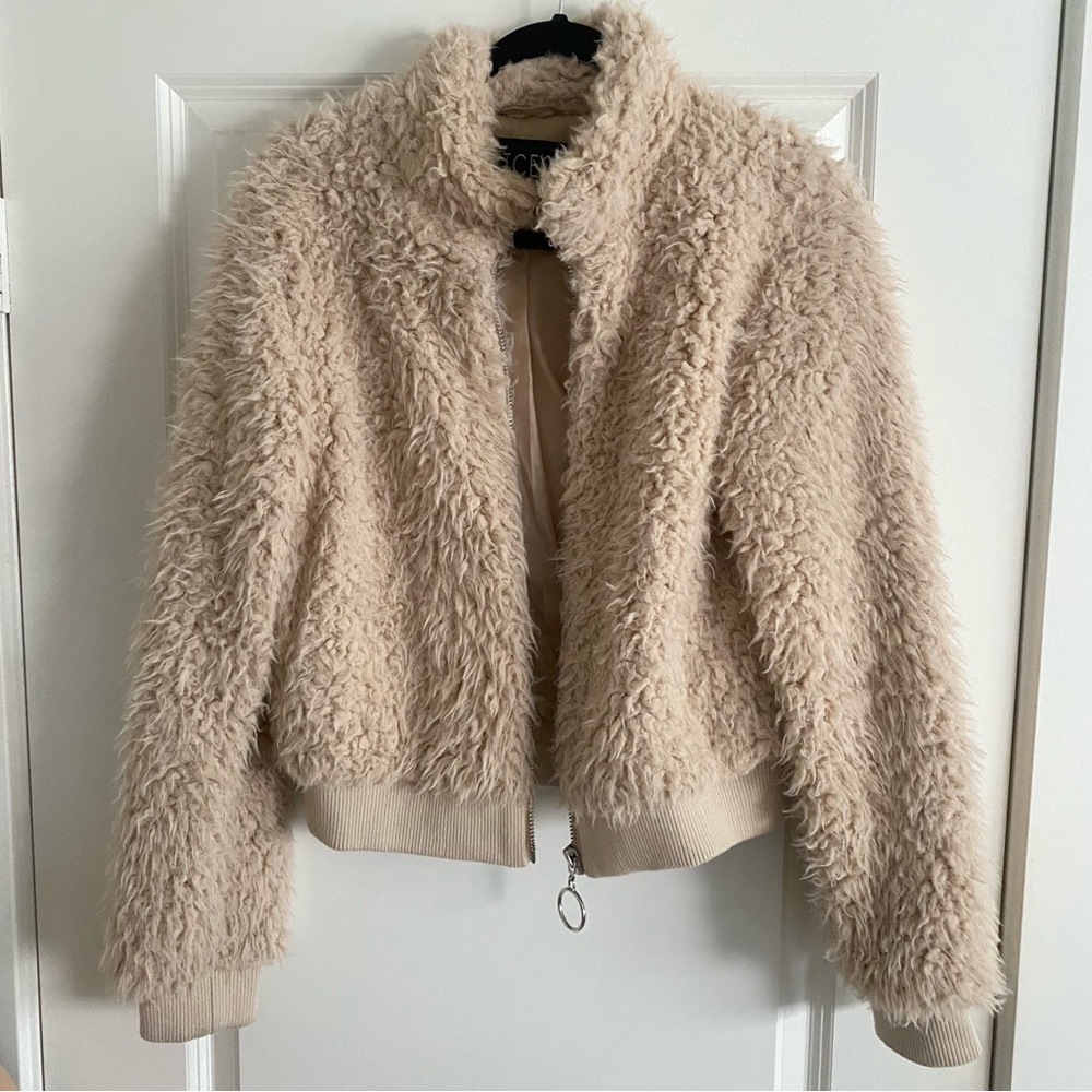 Beige Sherpa Bomber Jacket